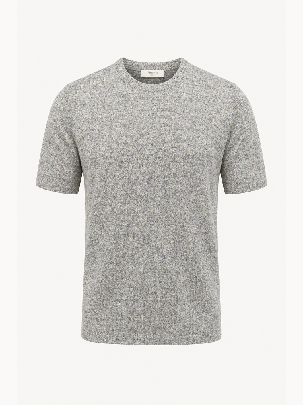 Ferrante Textured Linen T-Shirt – Grey - Ghost Mannequin Front