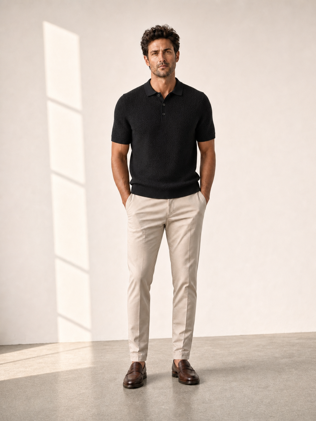 Ferrante Textured Polo – Black - Hero Front