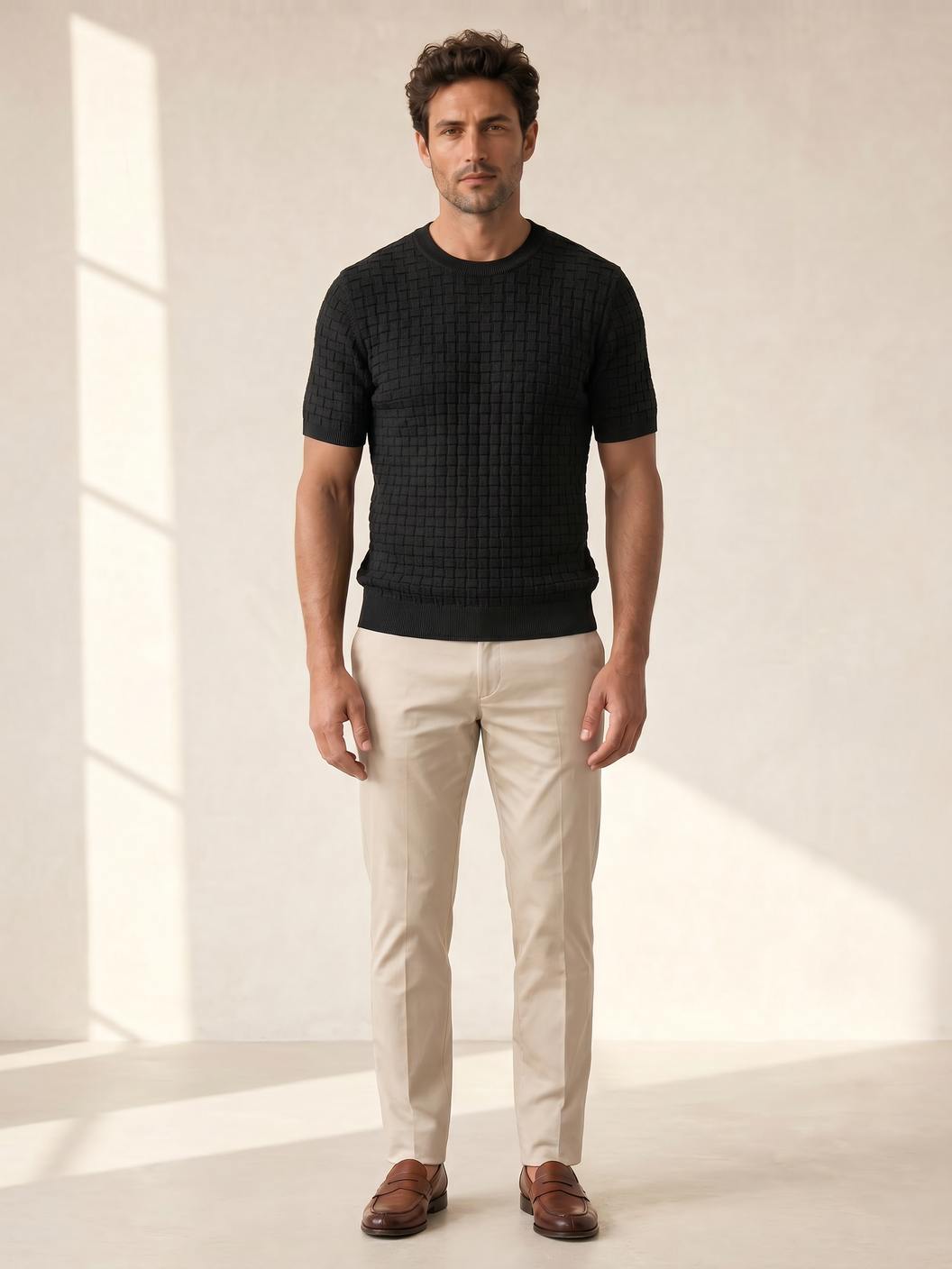 Gran Sasso Cotton Linen Brick T-Shirt – Black - Hero Front