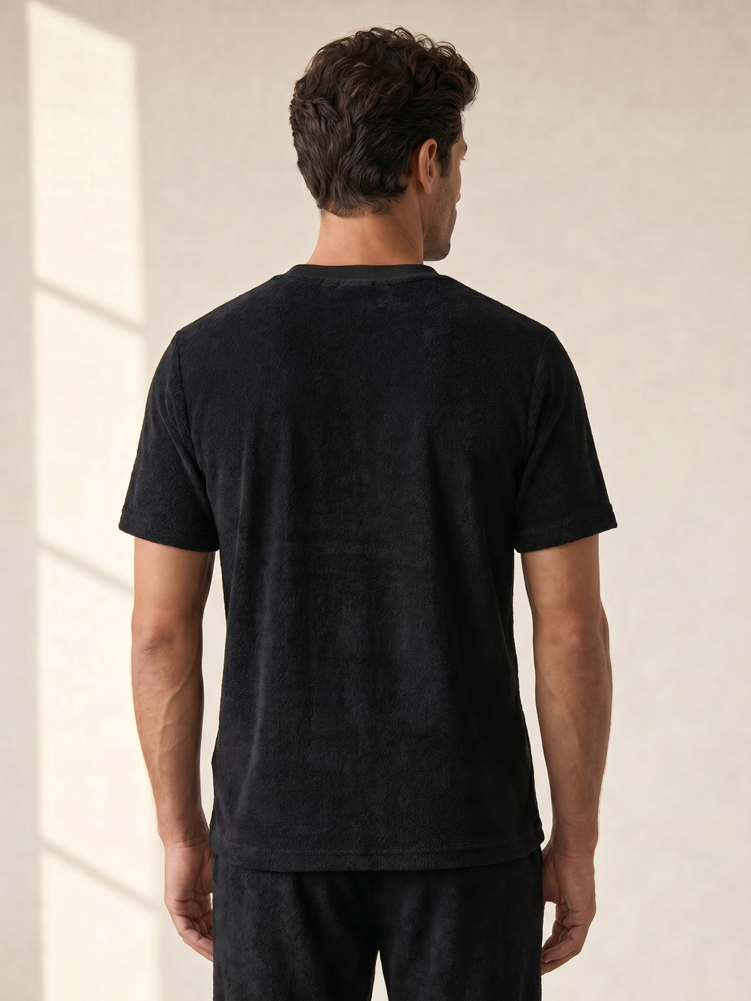 Gran Sasso Terry Cotton T-Shirt – Black - Mid-body Back