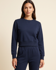 Brushed Pima Cotton Cropped Sweatshirt – DARK NAVY - Hero Front