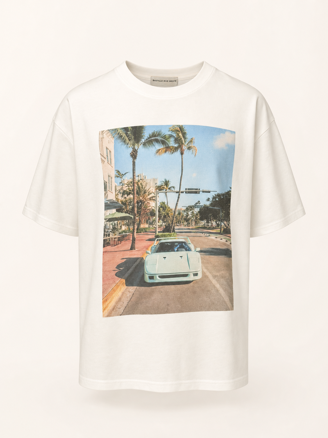 Bastille Direct Printed T-Shirt Azul — White — Ghost Mannequin Front