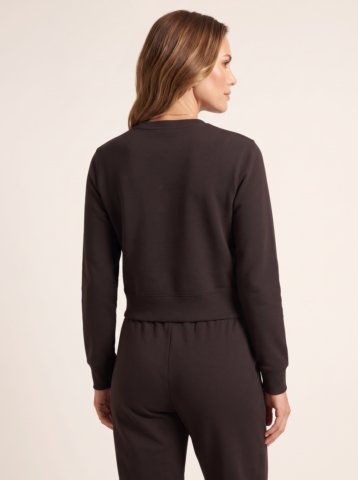 Brushed Pima Cotton Cropped Sweatshirt – MOLASSES - Hero Back
