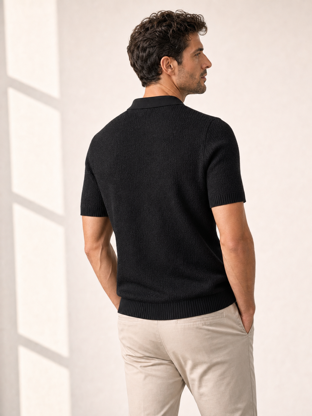Ferrante Textured Polo – Black - Detail Back