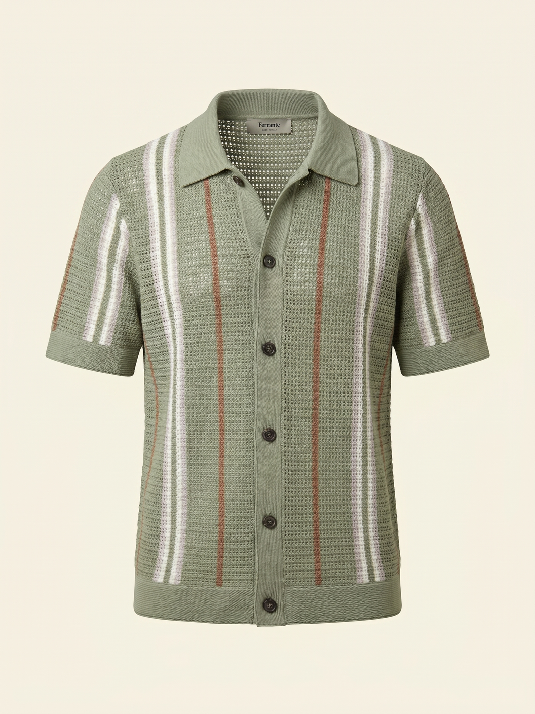 Ferrante Knit Stripe SS Full Button – Green - Detail Back