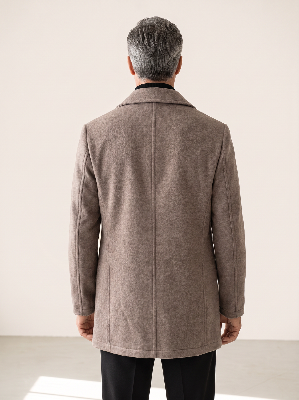 WOOL-BLEND DOUBLE-BREASTED COAT – TAUPE - Mid-body Back