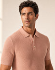 Gran Sasso Egyptian Cotton Popcorn Knit Polo – Salmon - Portrait Crop