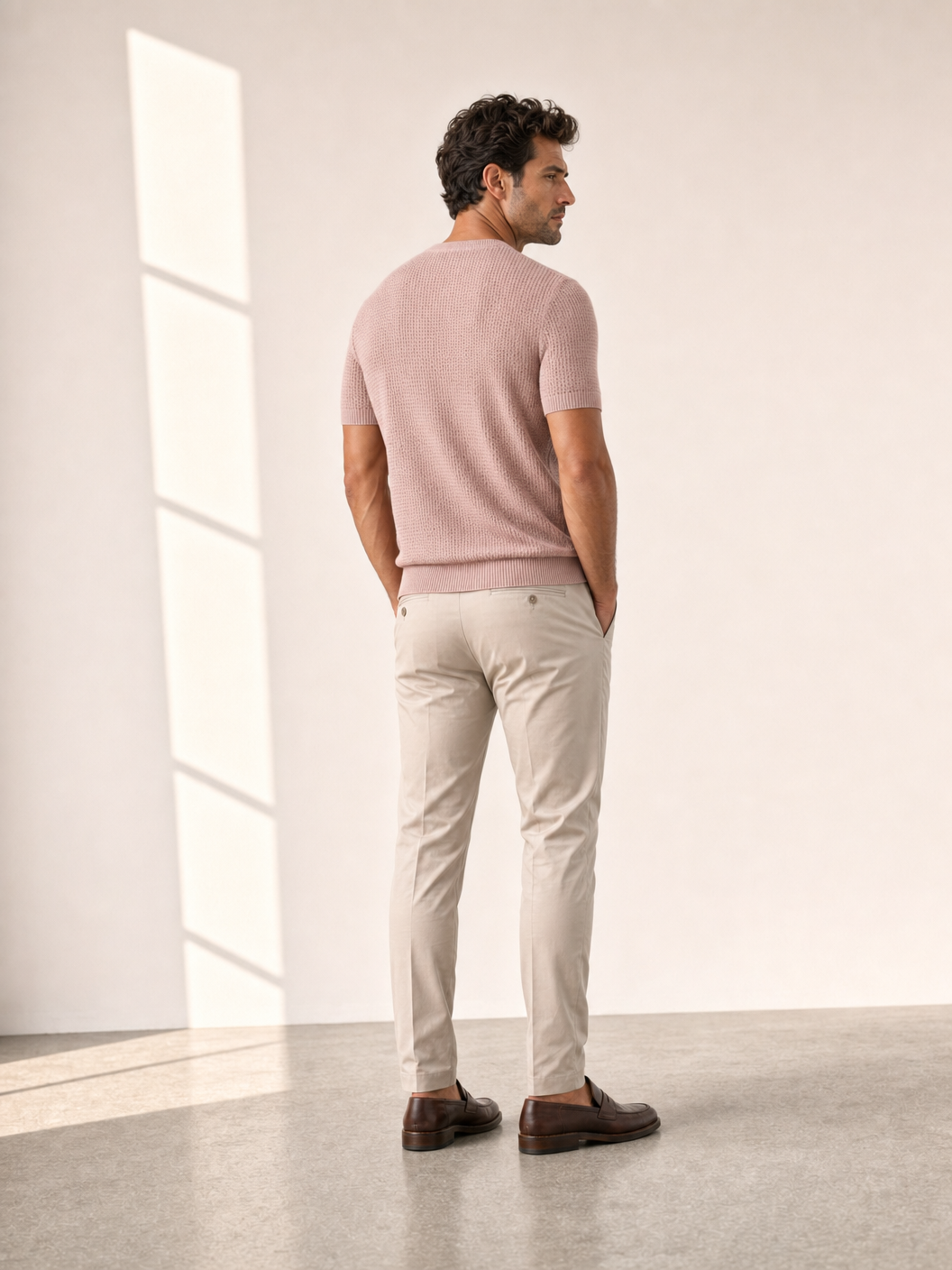 Ferrante Pima Cotton Perforated T-Shirt – Pink - Back Angle