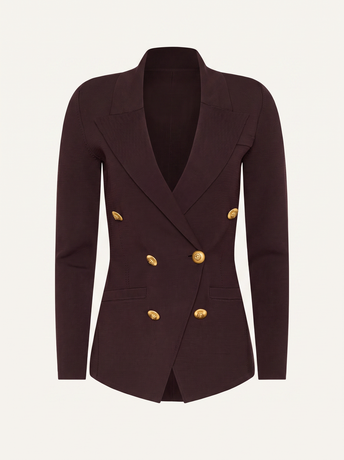 Amelia Knit Blazer – DARK JAVA/GOLD - Ghost Mannequin Front