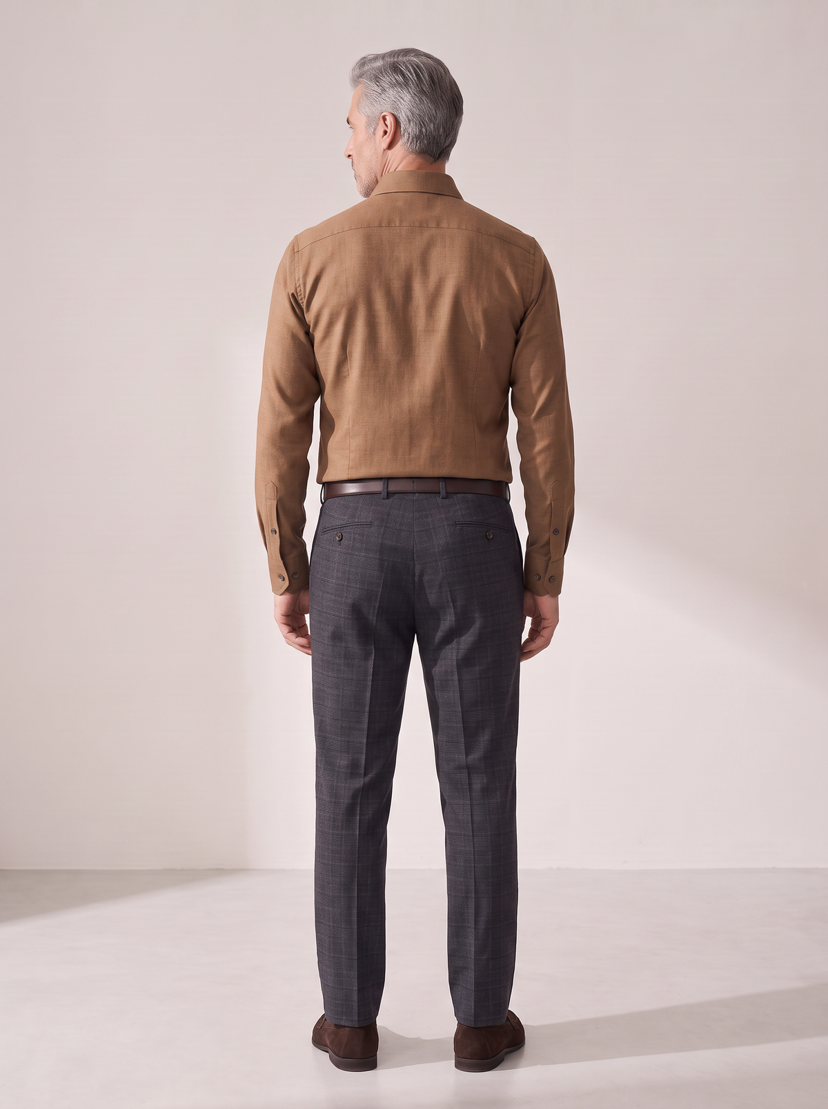 GORDON SC VIRGIN WOOL SHIRT – WARM CAMEL MELANGE - Full Body Back