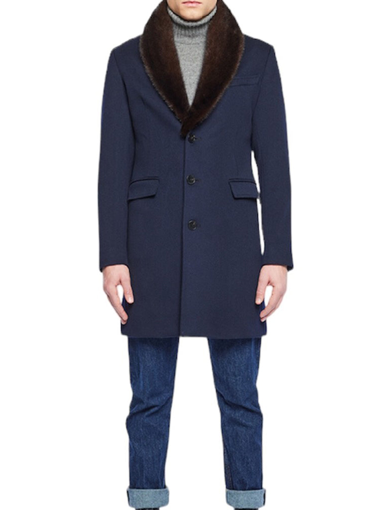 OVERCOAT WITH DETACHABLE MINK COLLAR - HISO