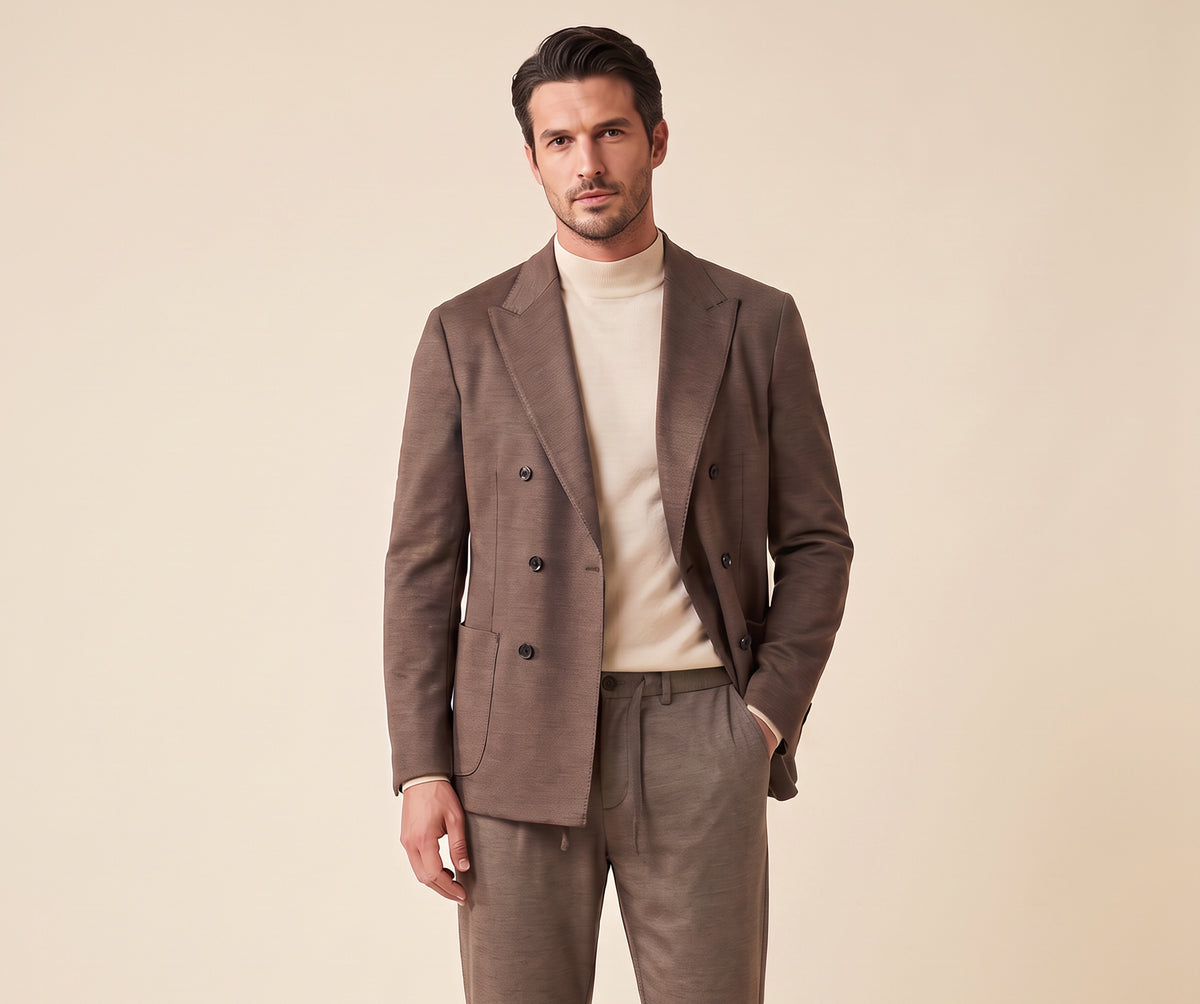 FRADI SLJ Double-Breasted Jacket – BROWN - Hero Front