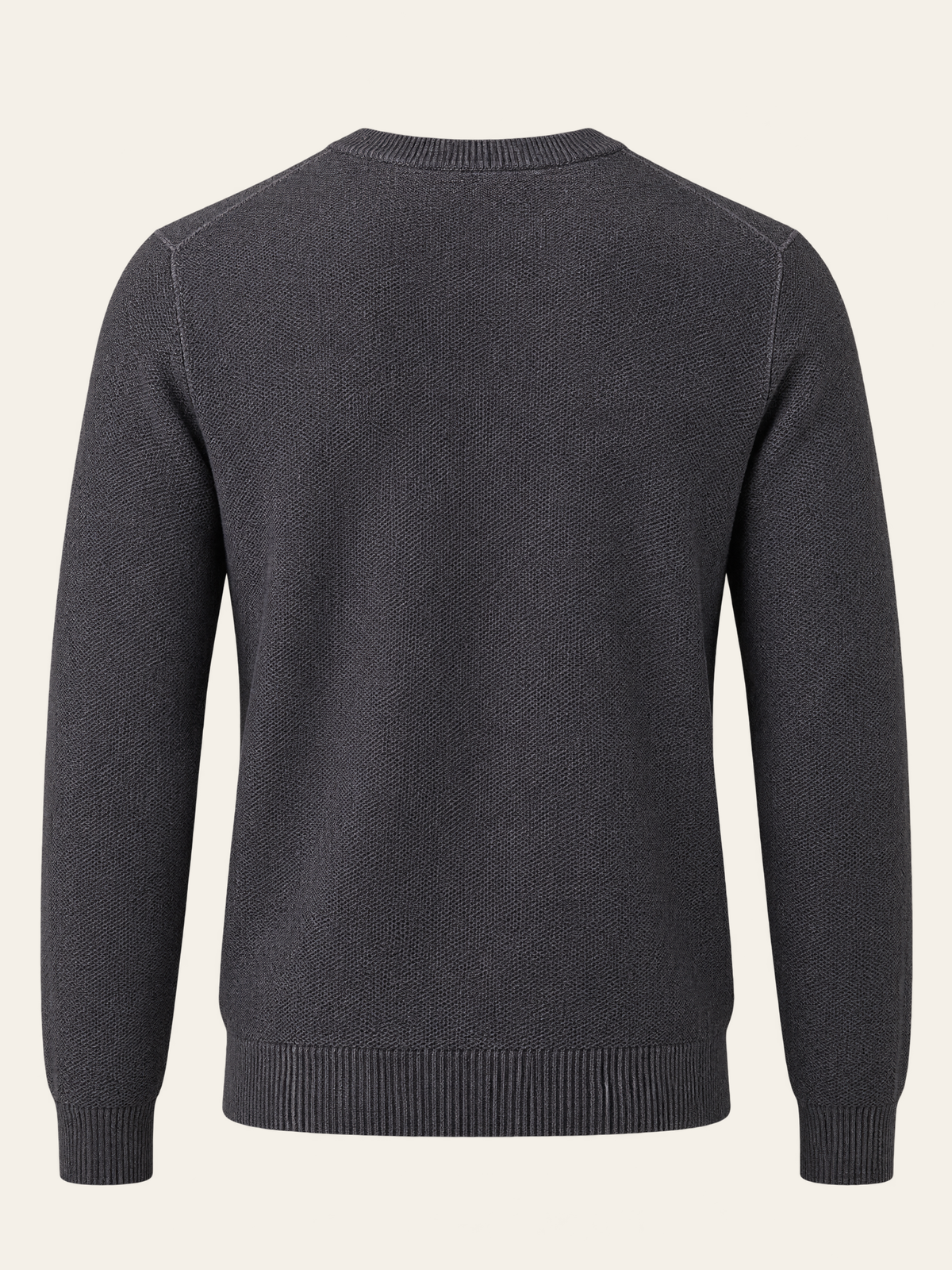 FERRANTE ESSENTIAL TEXTURED MERINO CREWNECK – DARK CHARCOAL - Ghost Mannequin Back