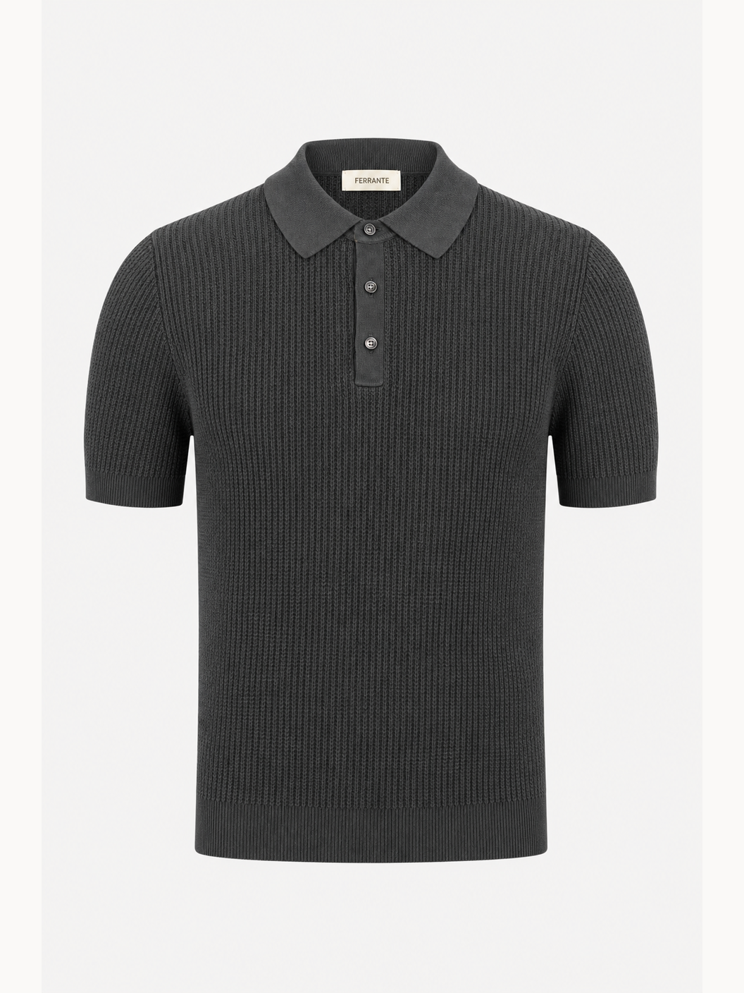 Ferrante Textured Polo – Black - Ghost Mannequin Front