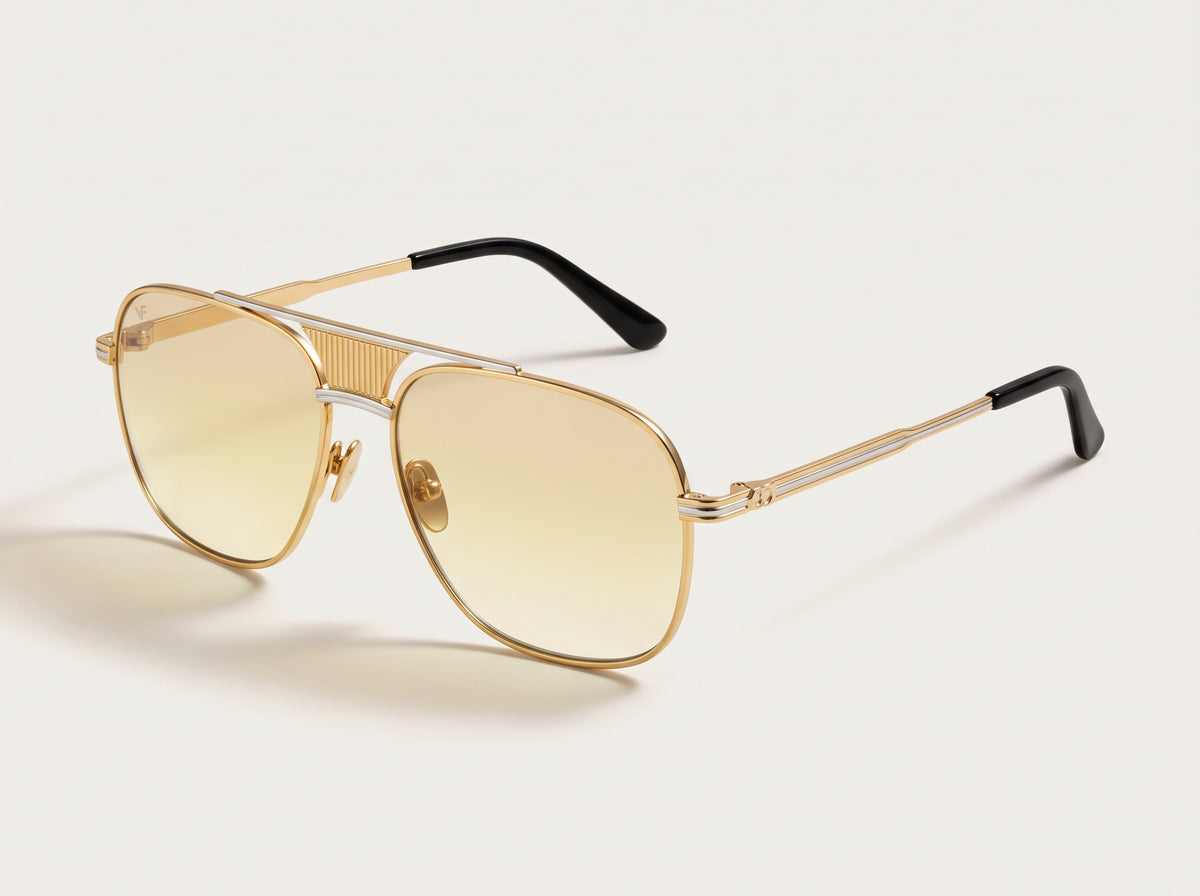 Vintage Frames Bellagio Two-Tone Yellow / White Gold – Photochromatic Light Yellow Gradient – TWO-TONE YELLOW / WHITE GOLD / PHOTOCHROMATIC LIGHT YELLOW GRADIENT - Three-quarter