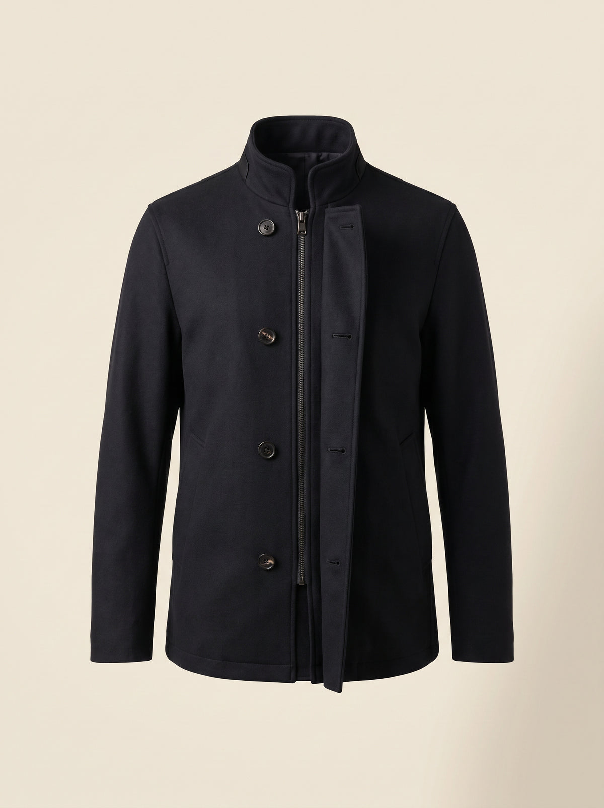 FRADI Kyran Stand-Collar Coat – BLACK - Ghost Front