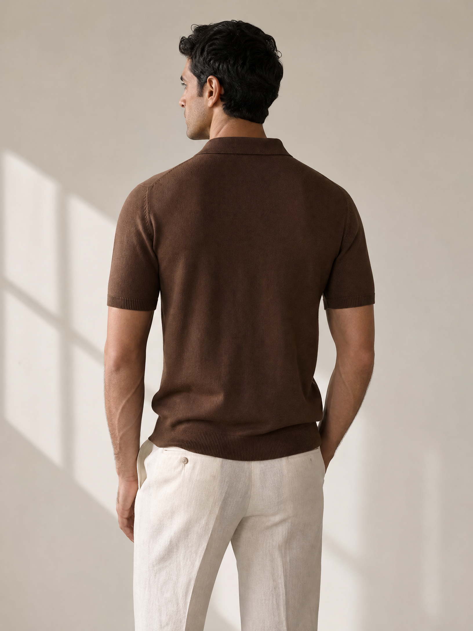 SAND Knit Polo – BROWN - Hero Back