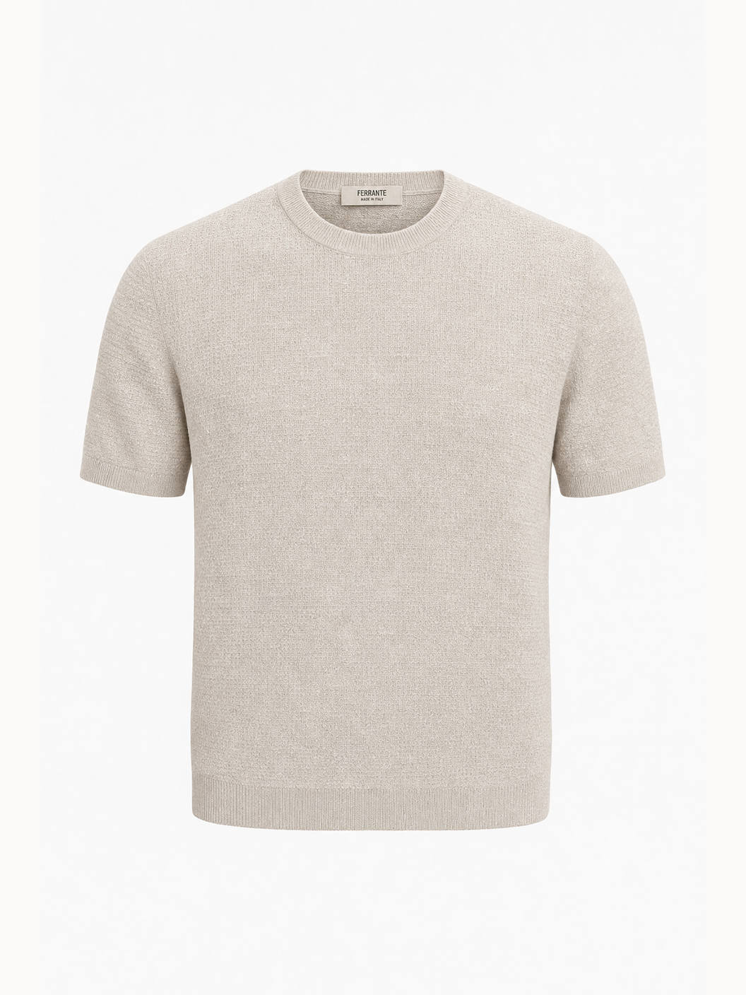 Ferrante Textured Linen T-Shirt – Taupe - Ghost Mannequin Front