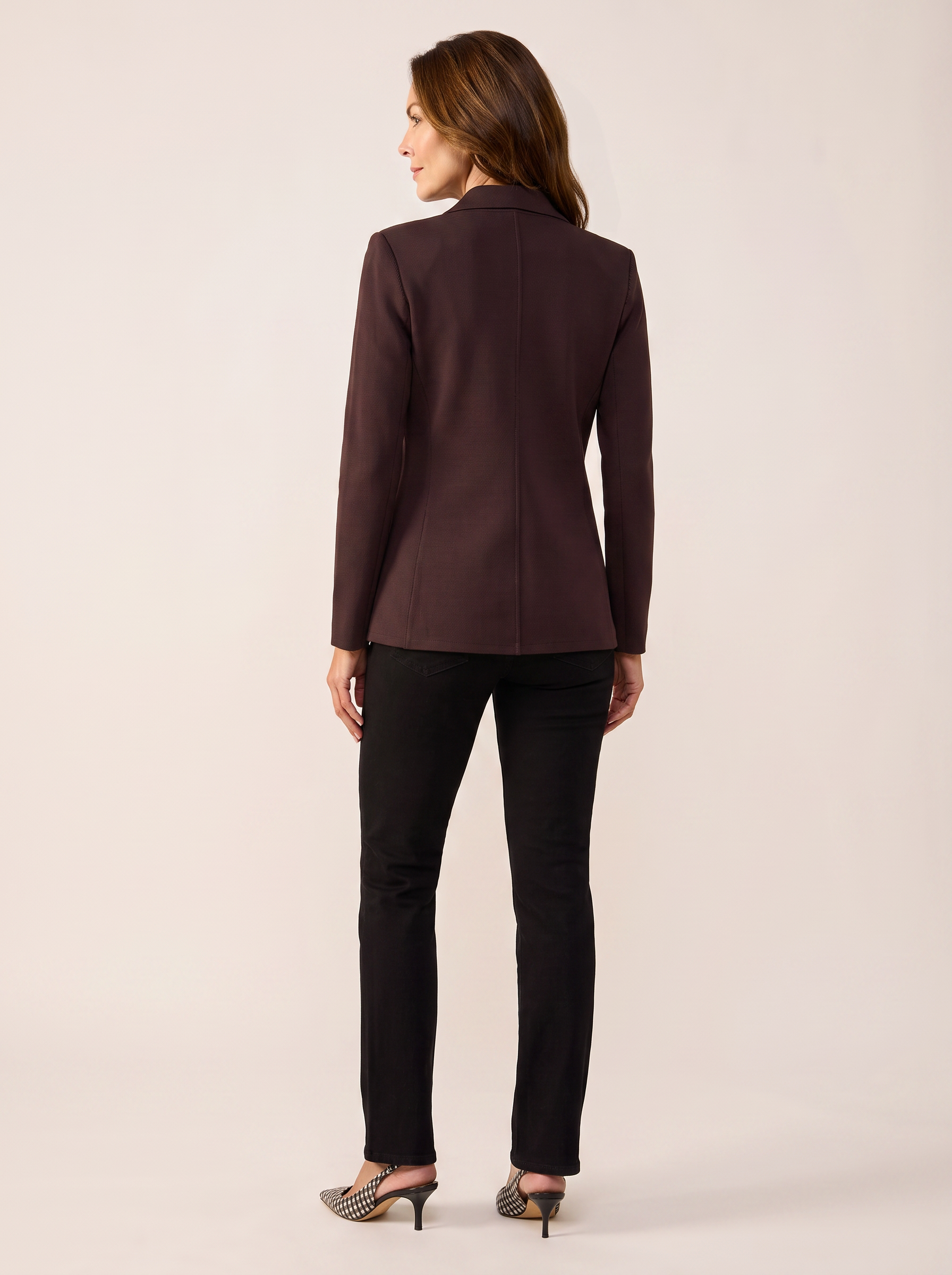 Amelia Knit Blazer – DARK JAVA/GOLD - Full Back Model