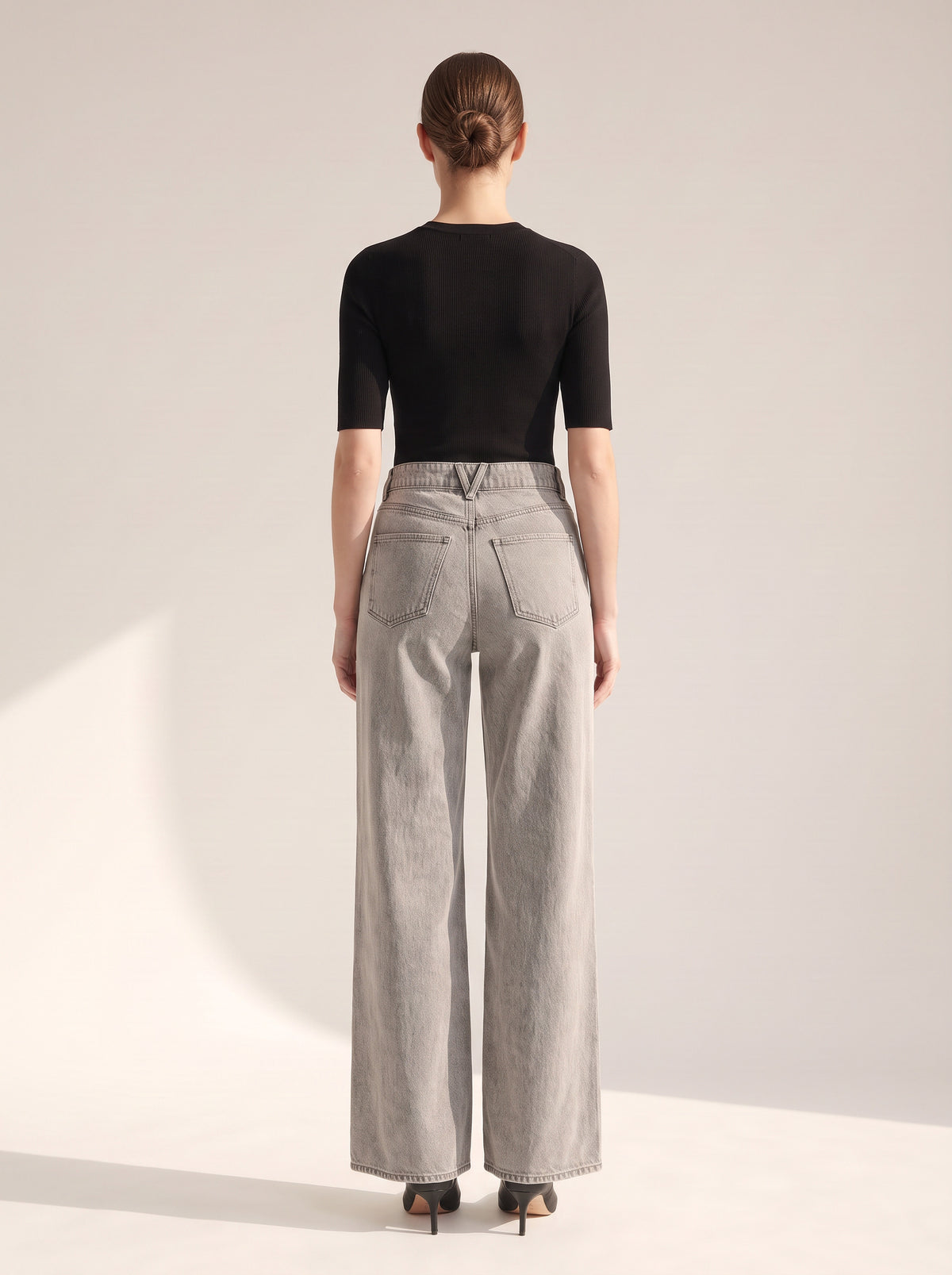 Kasey Mid-Rise Wide-Leg Jean — Backroad Grey – BACKROAD GREY - Full Back Model