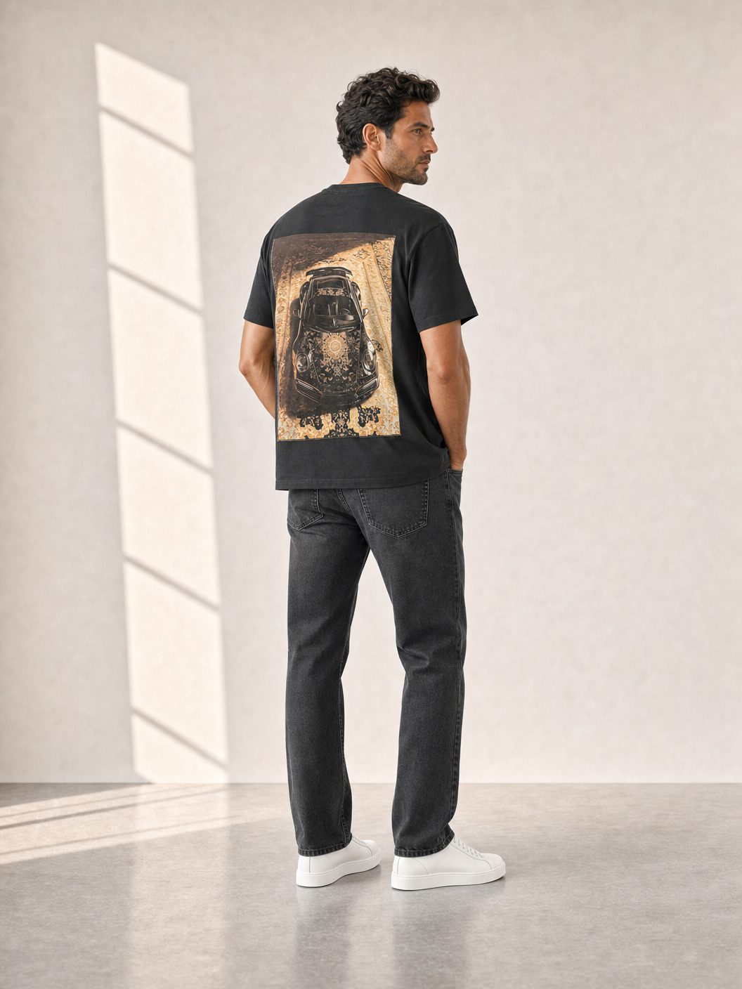 Bastille Alcantara Printed T-Shirt — Black — On Model Back