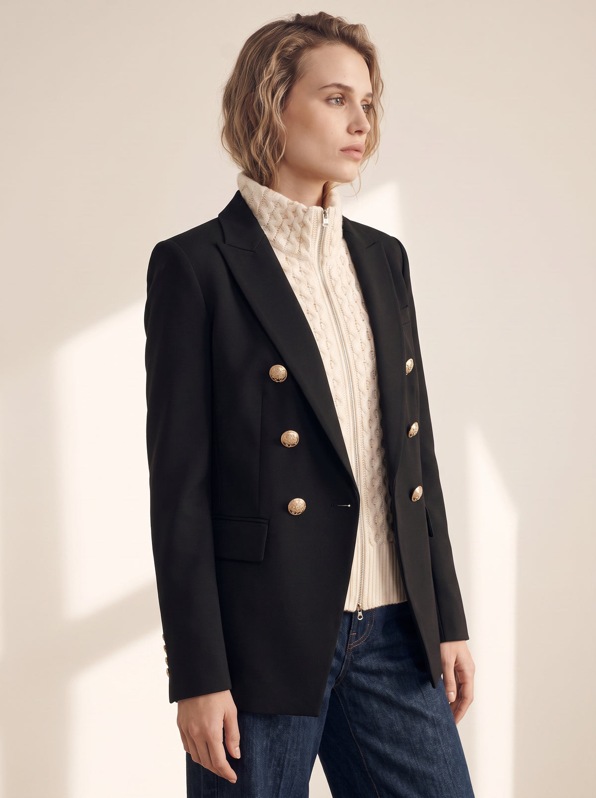 Upstate Wool Dickey — Ivory – IVORY - Three-Quarter Styled View