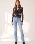 L’AGENCE Isola Long-Sleeve Mesh Button-Up – BLACK/MAUVE SMALL DISTRESSED ROSE - Full Front Model