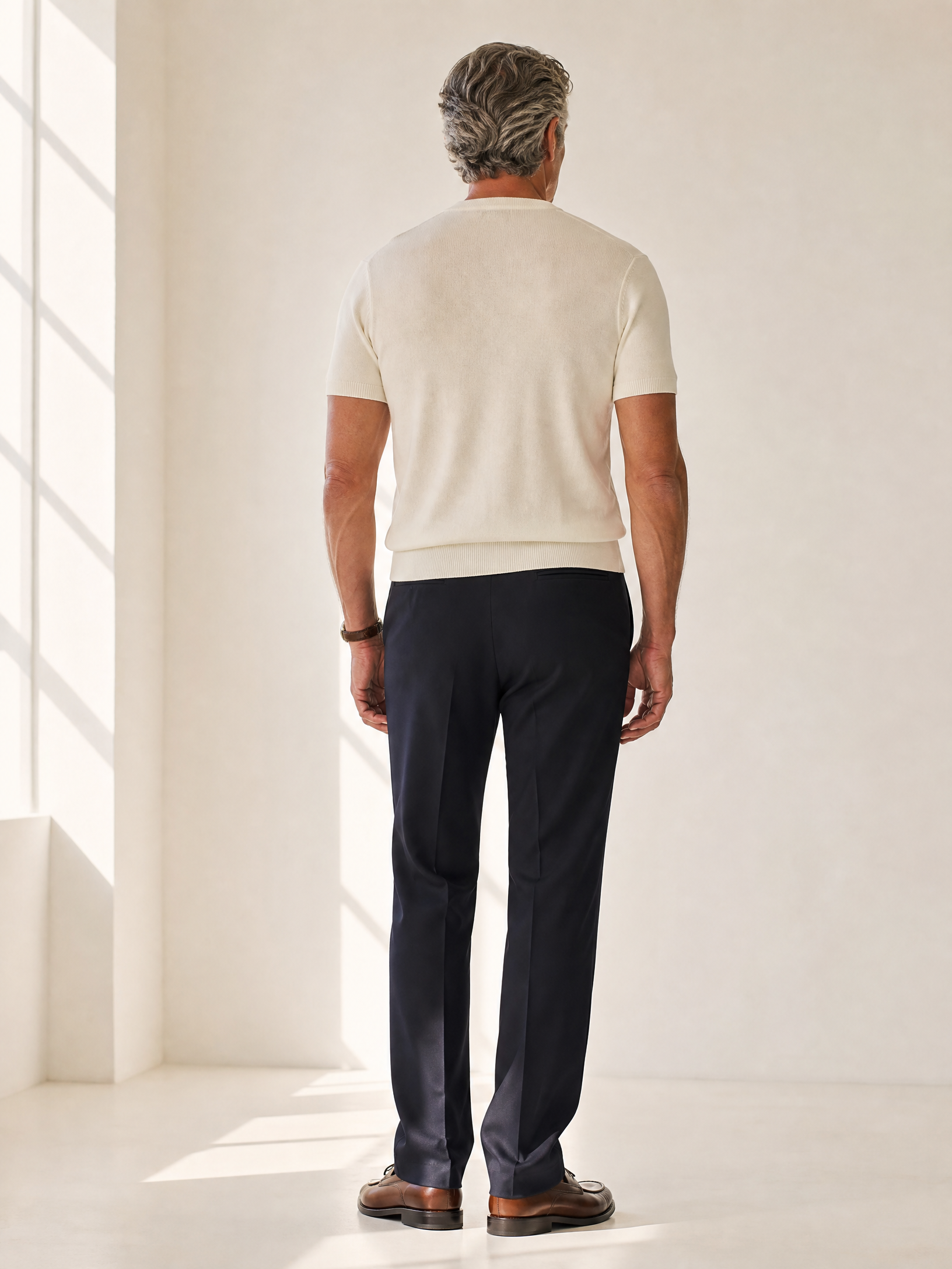 SAND Knit Crewneck T-Shirt – IVORY - Full Back Model