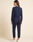 Brushed Pima Cotton Cropped Sweatshirt – DARK NAVY - Full Back Model