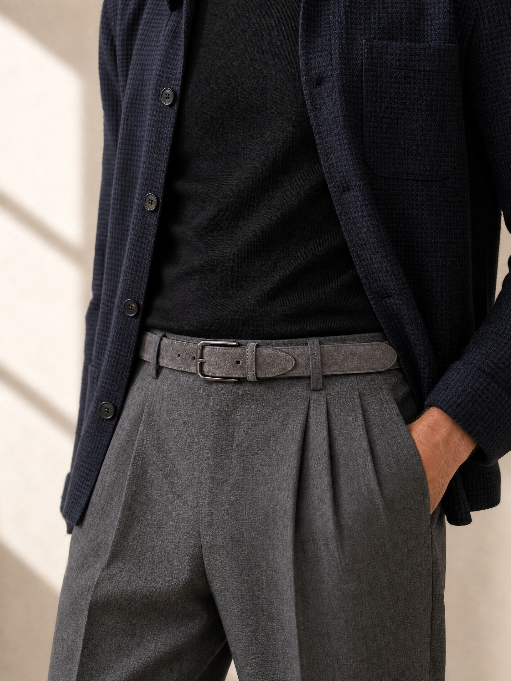 Paolo Vitale Suede Belt – GREY - Styled Three-Quarter