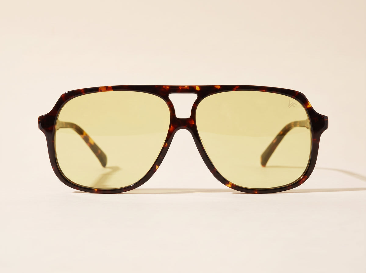 Vintage Frames King Size Brown Tortoise Acetate – Yellow – BROWN TORTOISE / YELLOW - Front hero