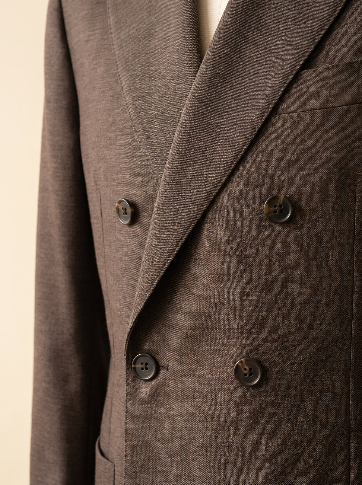 FRADI SLJ Double-Breasted Jacket – BROWN - Lapel Button Detail