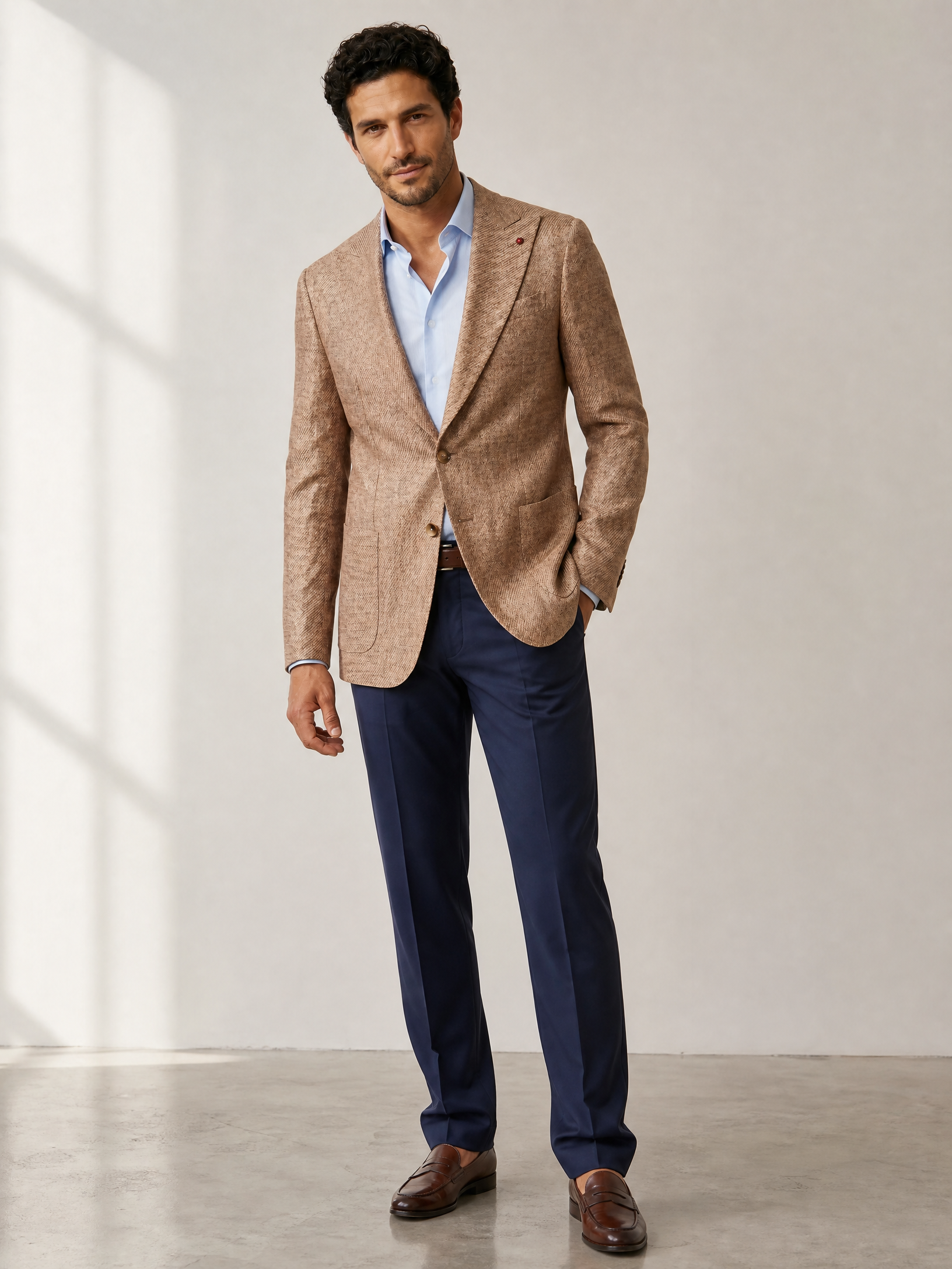 SAND Performance Dobby Shirt – BLUE - Full Front Model