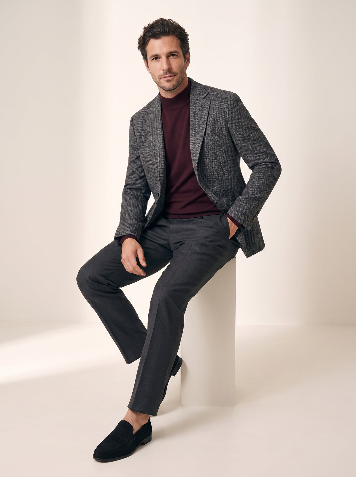 Star Napoli Textured Blazer – SAND – SMOKY GREY - Full Body Front