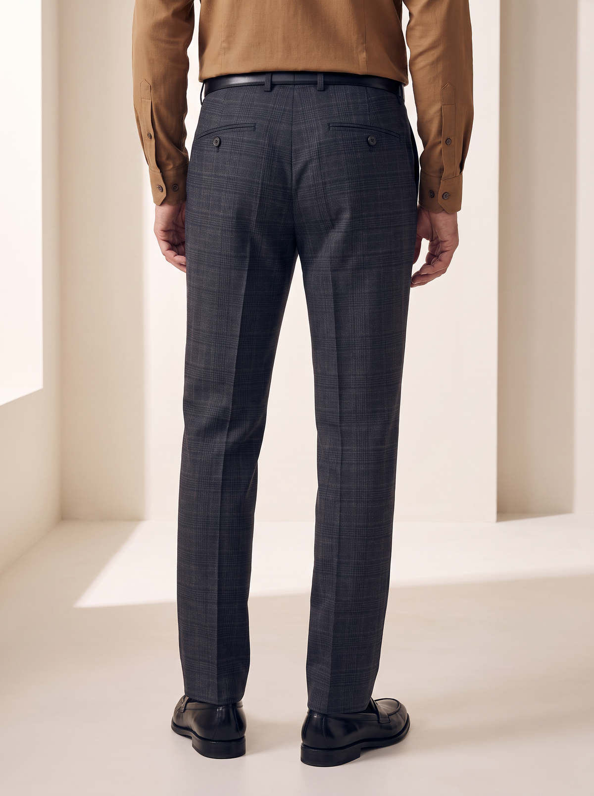 CRAIG STR PERFORMANCE STRETCH TROUSER – CHARCOAL NAVY GLEN PLAID - Hero Back