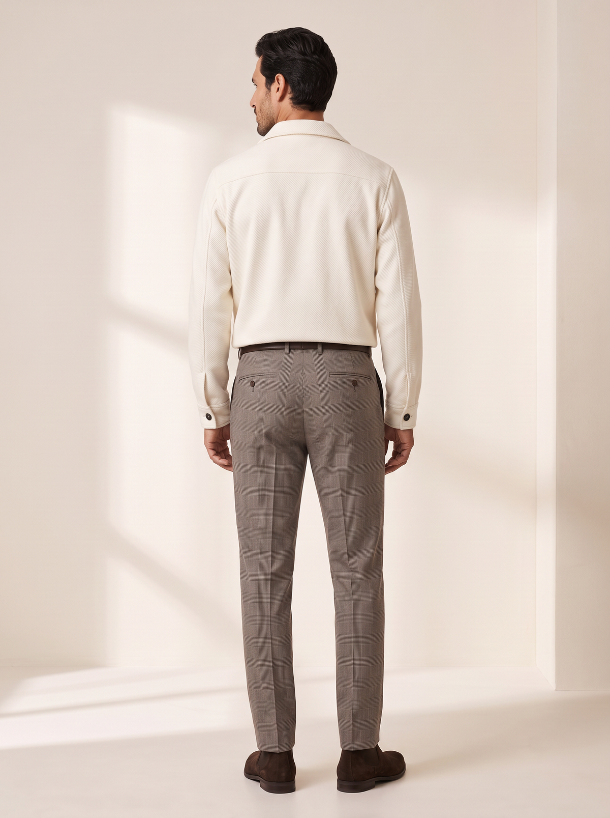 CRAIG STR PERFORMANCE STRETCH TROUSER – TAUPE GLEN PLAID - Full Body Back