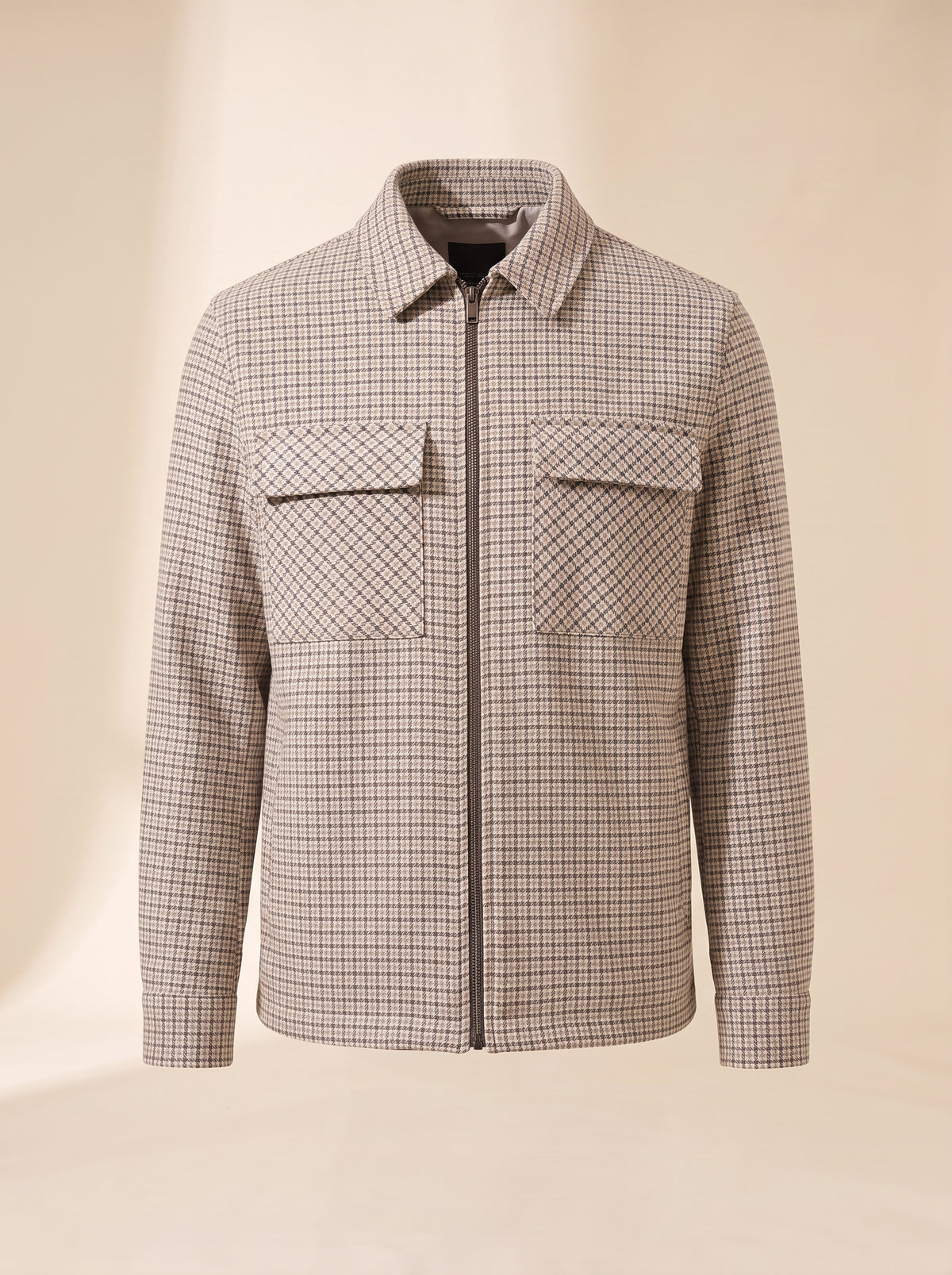 Aiden Micro-Check Zip Shirt Jacket – SAND – CREAM CHARCOAL - Ghost Front