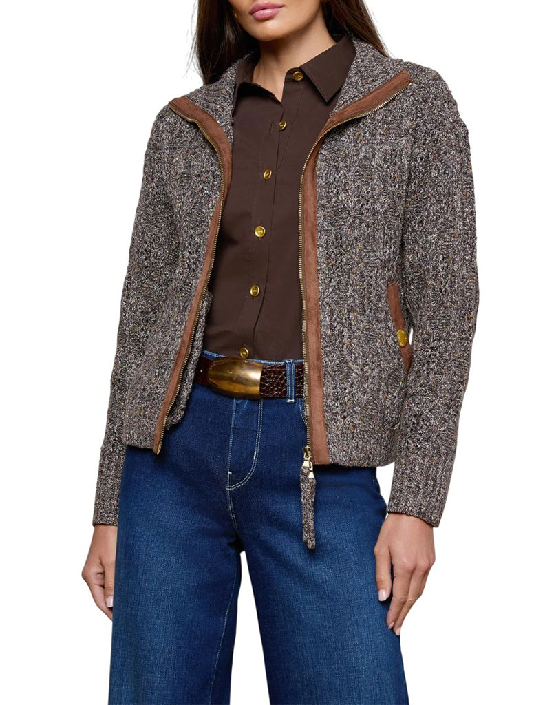 Shiloh Suede Trim Cardigan - L'AGENCE