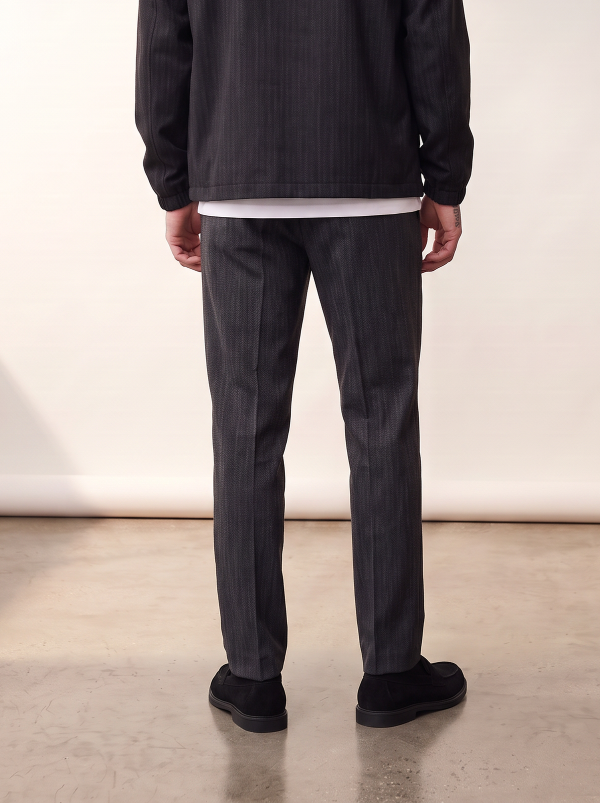 HERRINGBONE REG SUIT PANTS - LES DEUX – BLACK - Hero Back