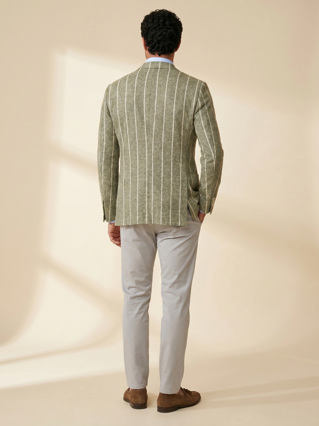 Fugàto Wide Pin Stripe Knit Blazer – Green - Full Body Back