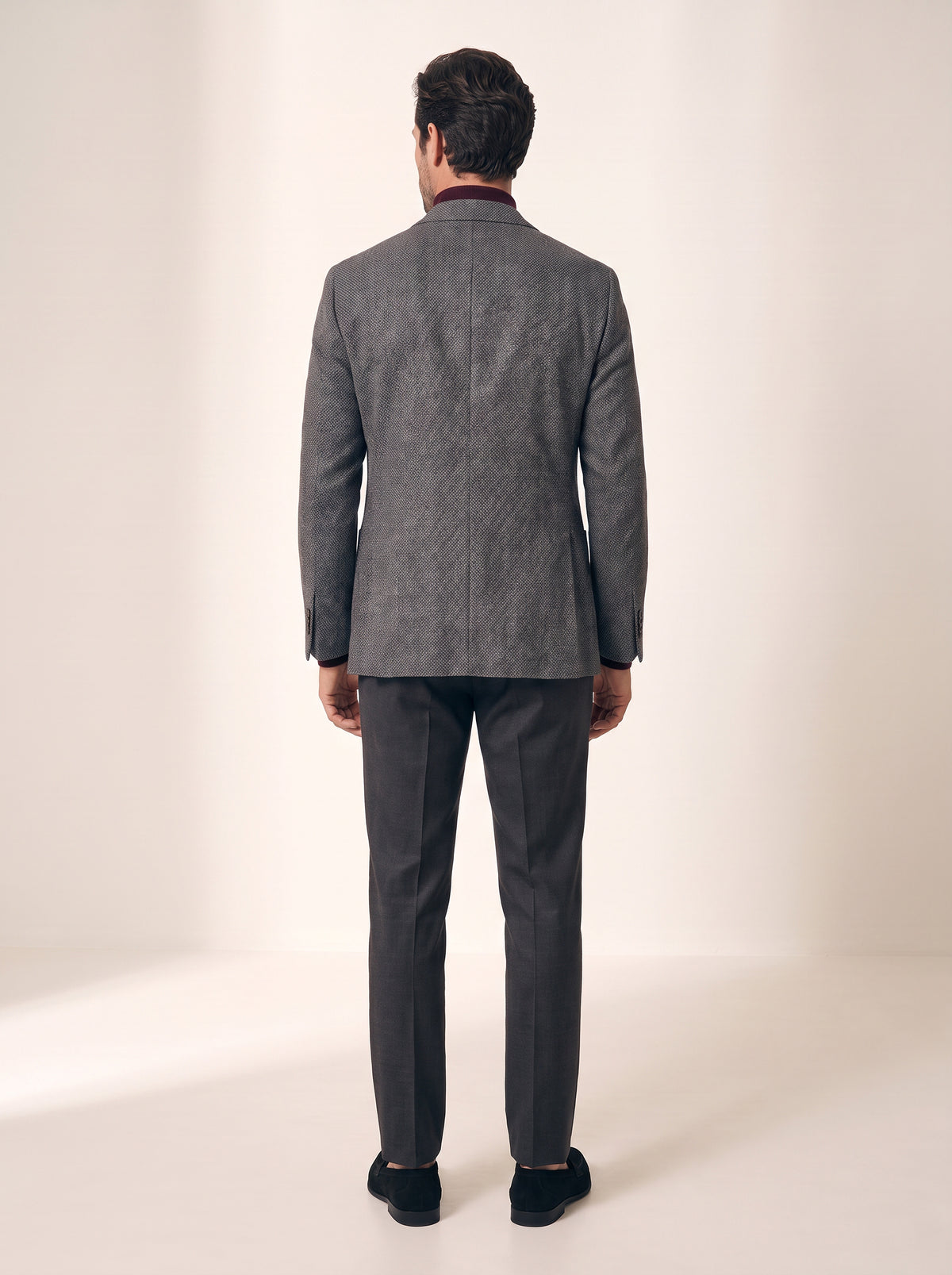 Star Napoli Textured Blazer – SAND – SMOKY GREY - Full Body Back