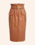 Kaelis Vegan Leather Skirt – SOFT COGNAC - Ghost Mannequin Front