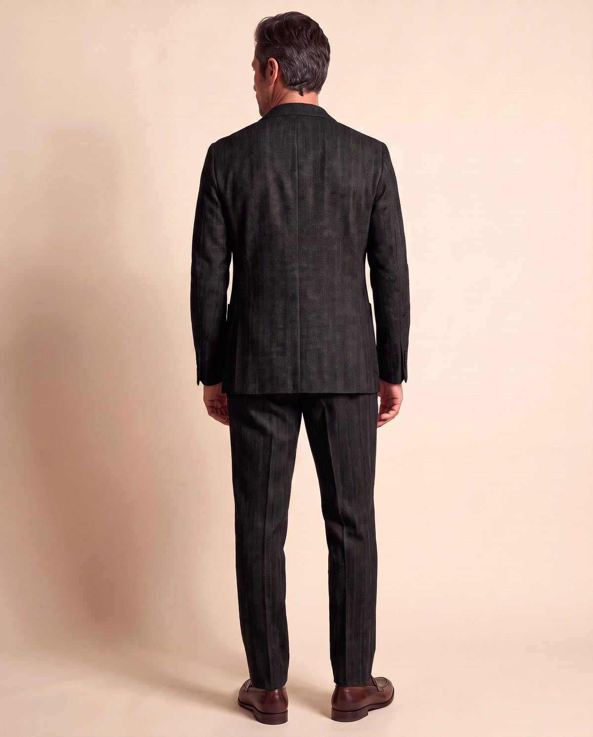 Circolo 1901 Double-Breasted Herringbone-Print Suit – BLACK - Full Back Model
