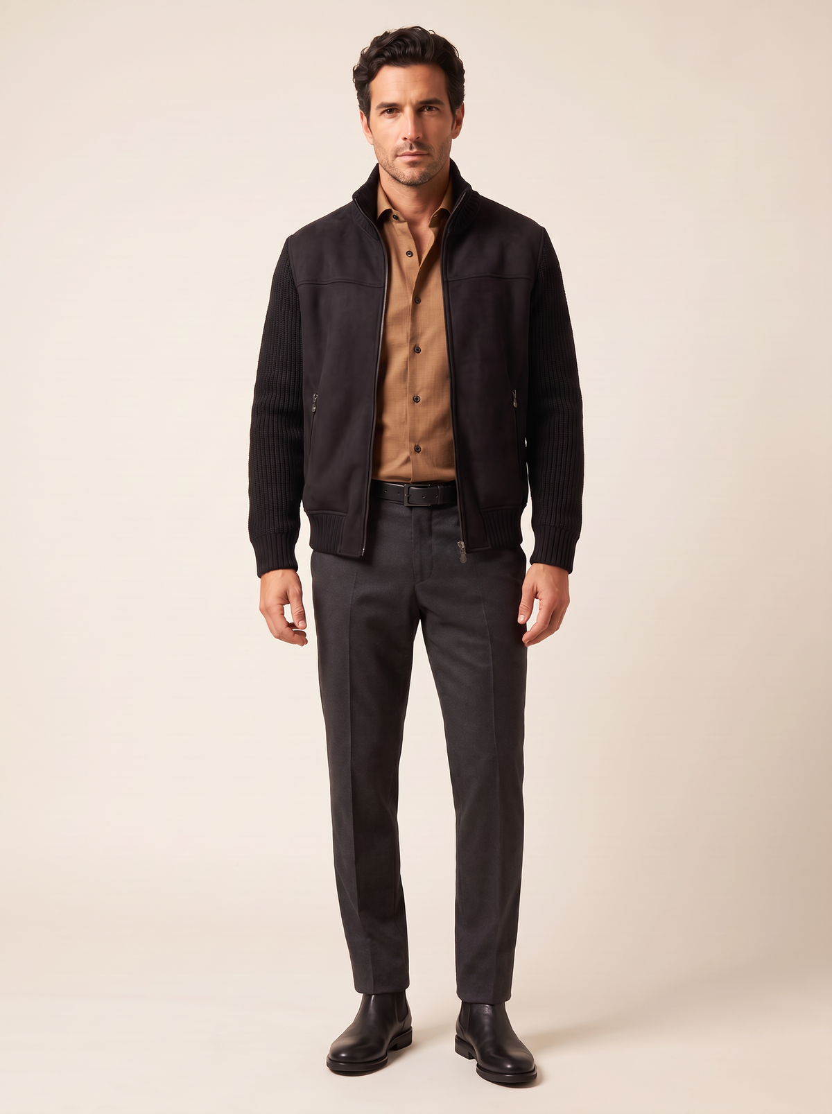 ECO SHEARLING AND SUPER GEELONG JACKET – BLACK - Full Front Model
