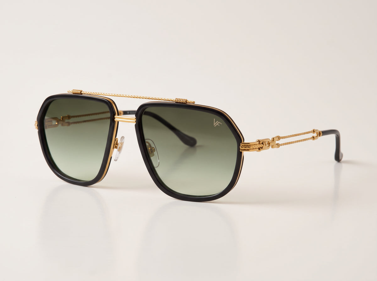 Vintage Frames Boss 2 Special Edition 24KT Gold – Army Green Gradient – BLACK / YELLOW GOLD / ARMY GREEN GRADIENT - Three-quarter