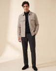 Aiden Micro-Check Zip Shirt Jacket – SAND – CREAM CHARCOAL - Full Body Front