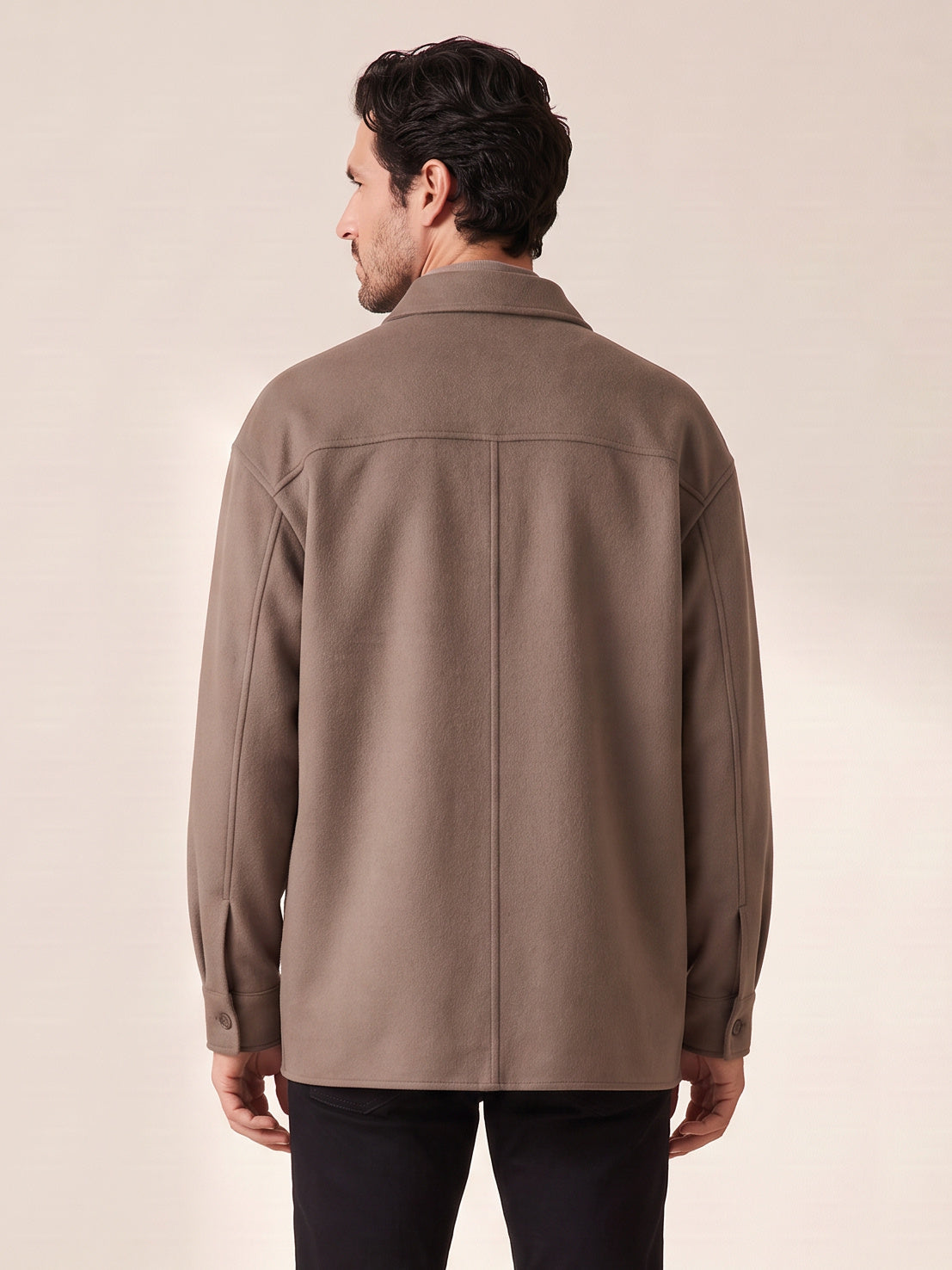 Cashmere Light Aiden Pocket Shirt Jacket – SAND – BROWN - Hero Back