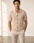 Ferrante SS Knit Button Shirt – Tan - Hero Front