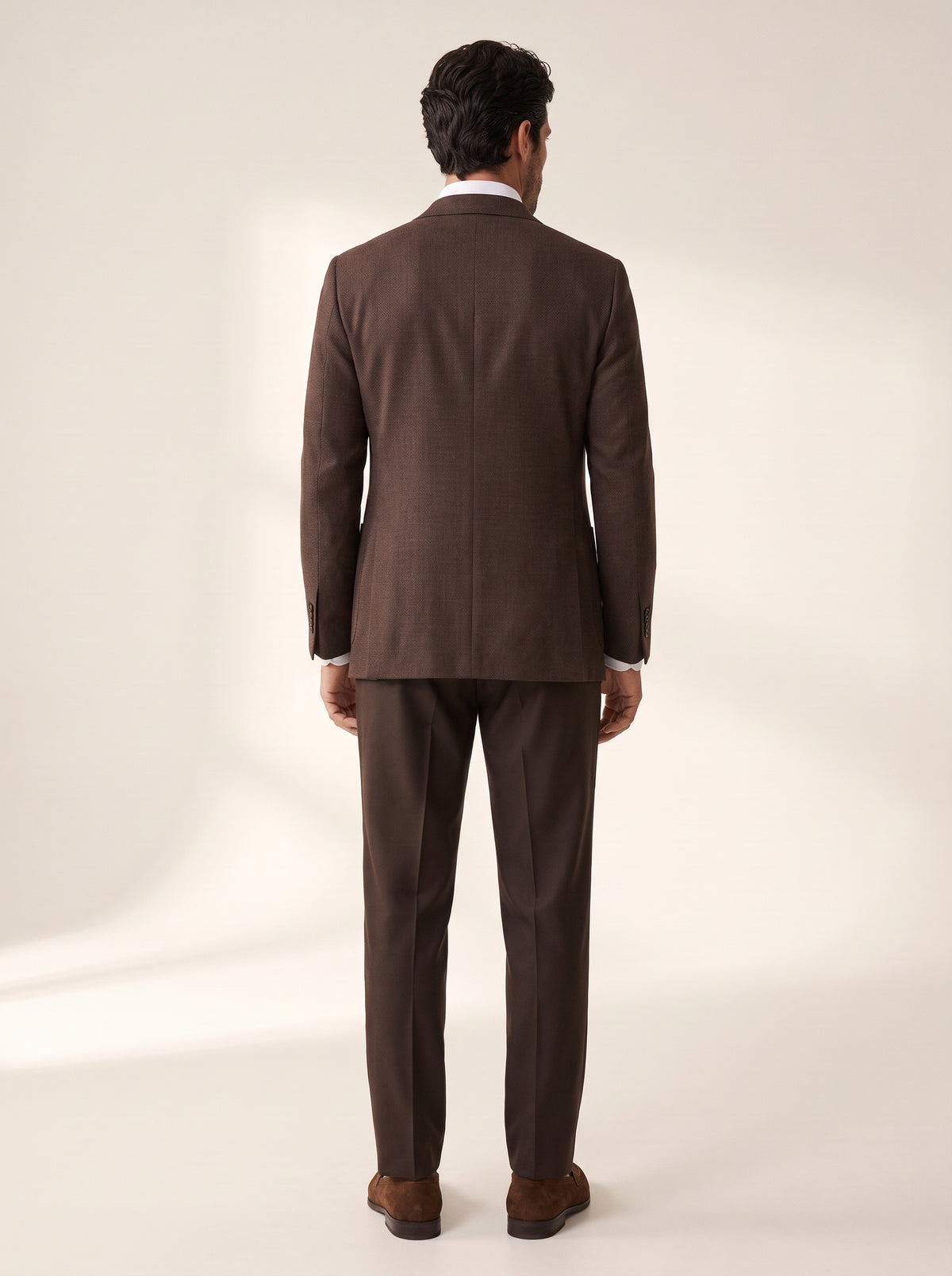 Gordon Textured Shirt – SAND – WHITE - Full Body Back
