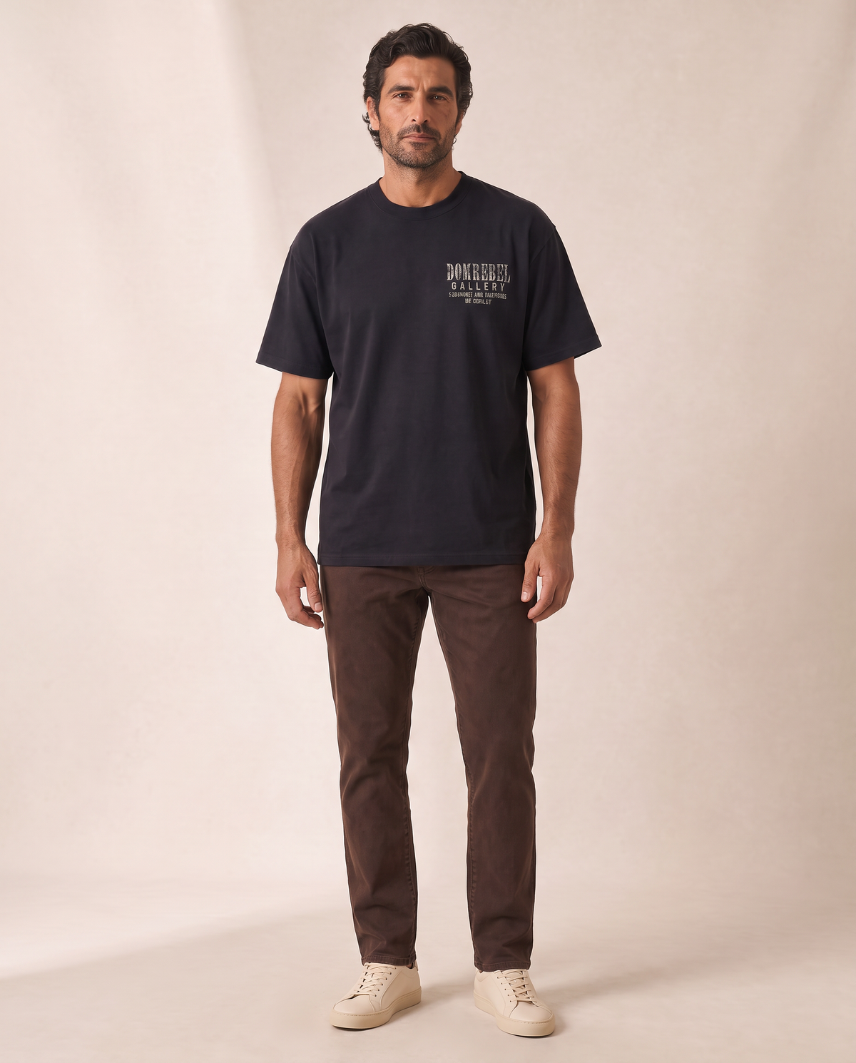 GALLERY T-SHIRT - DOM REBEL – BLACK - Full Front Model